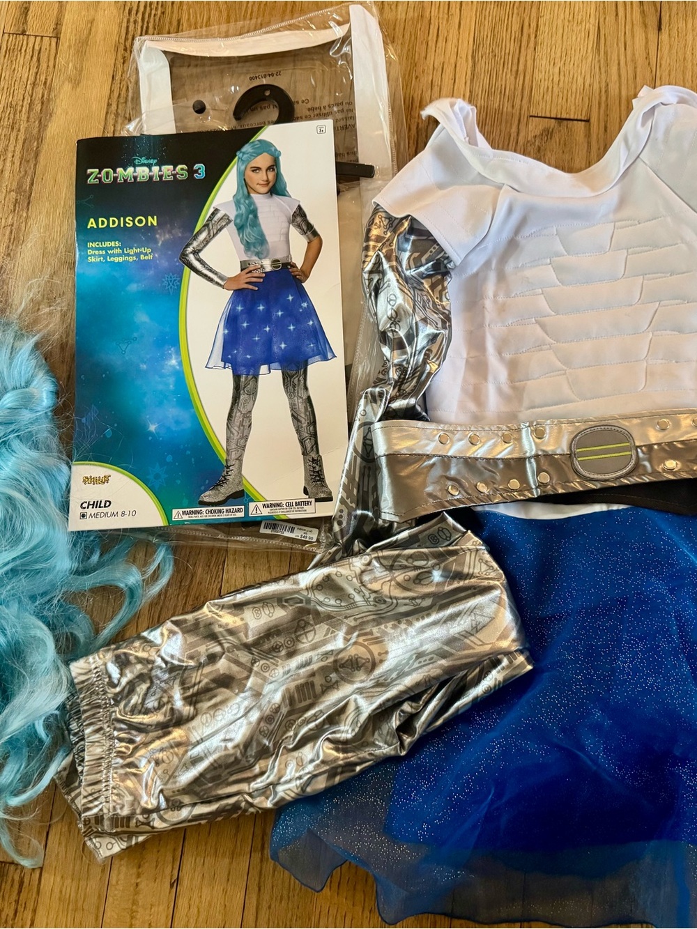 Disney Zombies Addison Costume with wig and light up skirt M